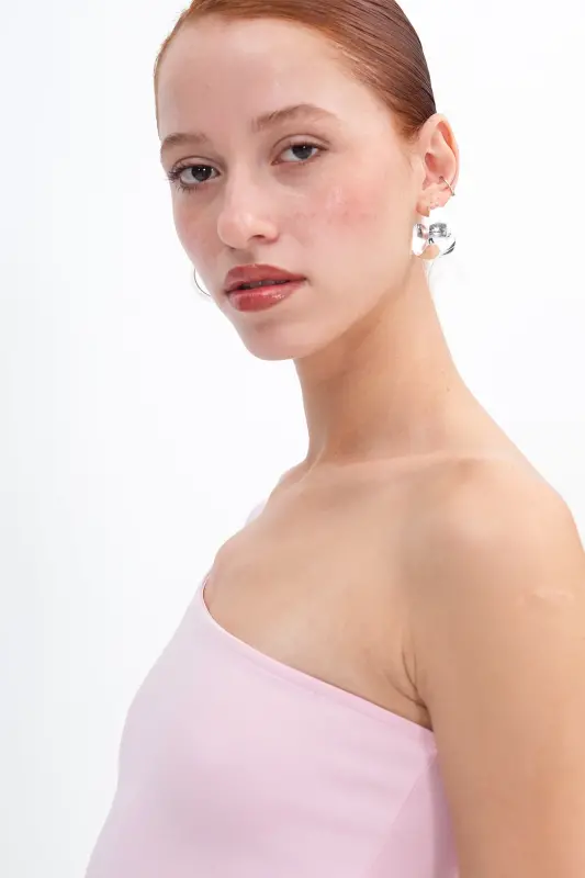 Tek Omuz Uzun Kollu Crop Bluz B13784-F1 - Lotus - 2