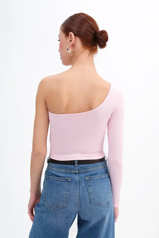 Tek Omuz Uzun Kollu Crop Bluz B13784-F1 - Lotus - 6