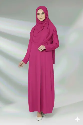 Tek Parça Namaz Elbisesi Boydan Giymeli-Fuşya - 1