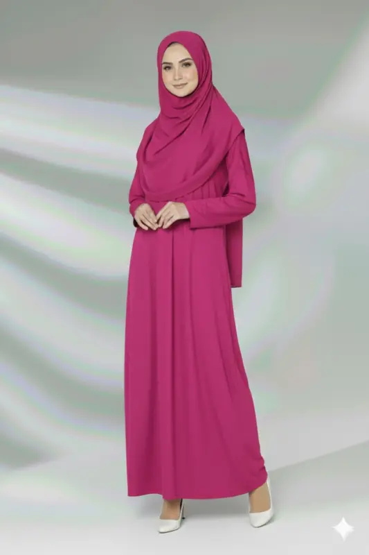 Tek Parça Namaz Elbisesi Boydan Giymeli-Fuşya - 2