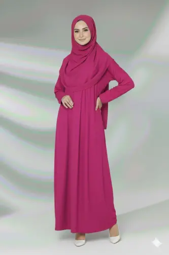 Tek Parça Namaz Elbisesi Boydan Giymeli-Fuşya - 3