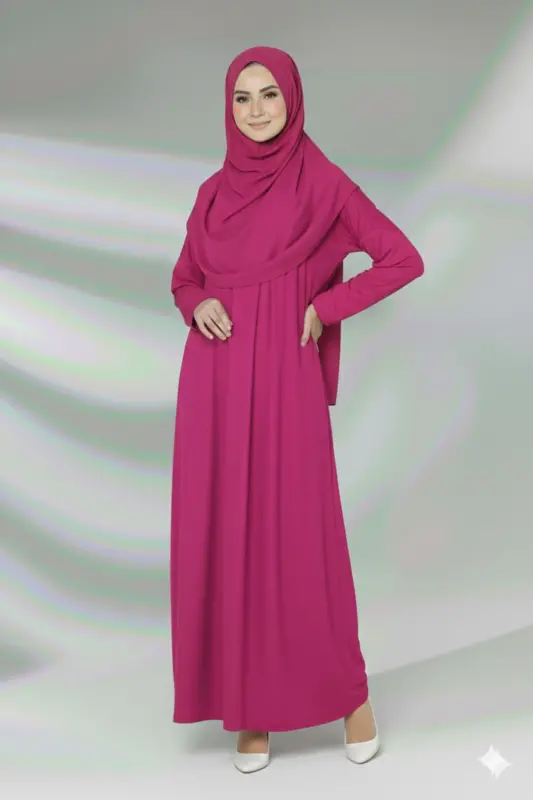 Tek Parça Namaz Elbisesi Boydan Giymeli-Fuşya - 3
