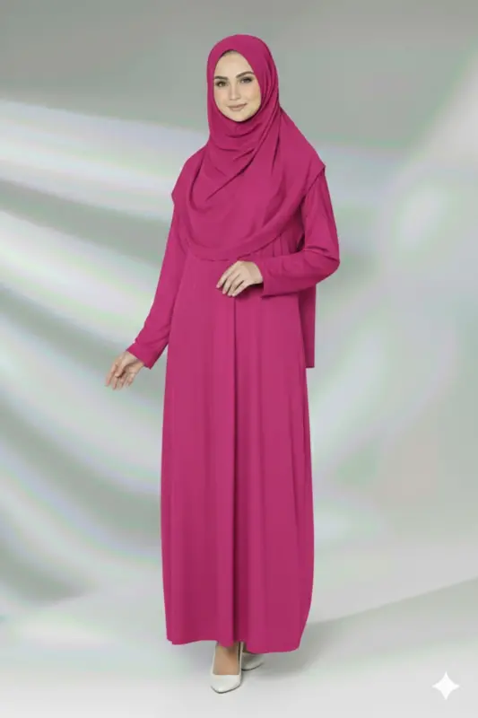 Tek Parça Namaz Elbisesi Boydan Giymeli-Fuşya - 1
