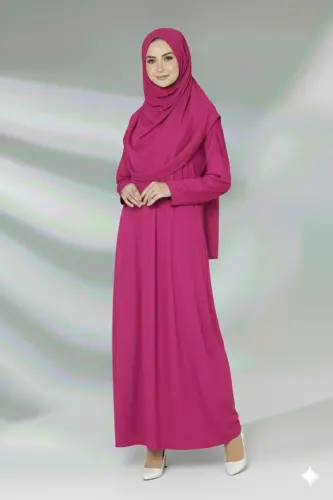 Tek Parça Namaz Elbisesi Boydan Giymeli-Fuşya - MEDIPEK (1)