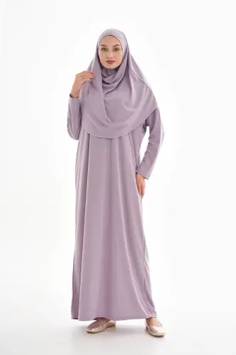 Tek Parça Namaz Elbisesi Boydan Giymeli - Lila 