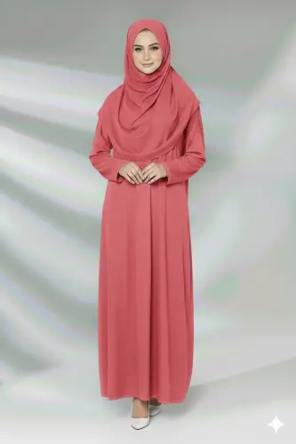 Tek Parça Namaz Elbisesi Boydan Giymeli-Nar Çiçeği 