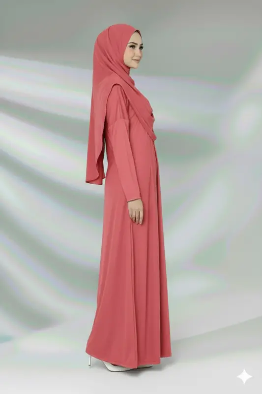 Tek Parça Namaz Elbisesi Boydan Giymeli-Nar Çiçeği - 2