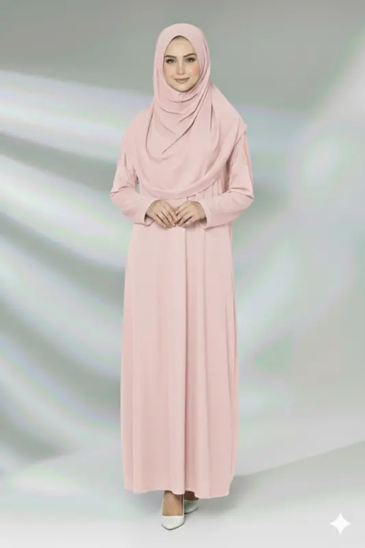 Tek Parça Namaz Elbisesi Boydan Giymeli-Pudra Pembe - 1