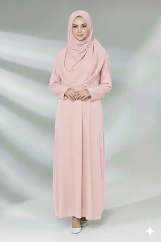 Tek Parça Namaz Elbisesi Boydan Giymeli - Pudra Pembe - 1