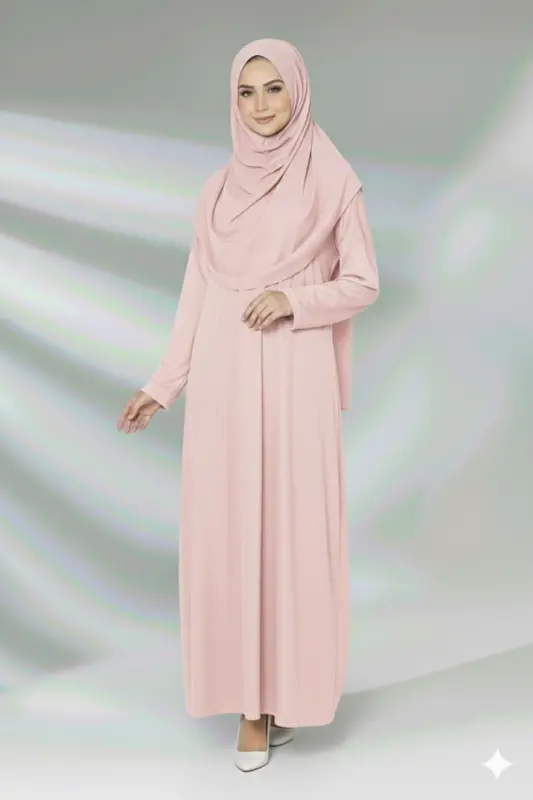 Tek Parça Namaz Elbisesi Boydan Giymeli - Pudra Pembe - 2