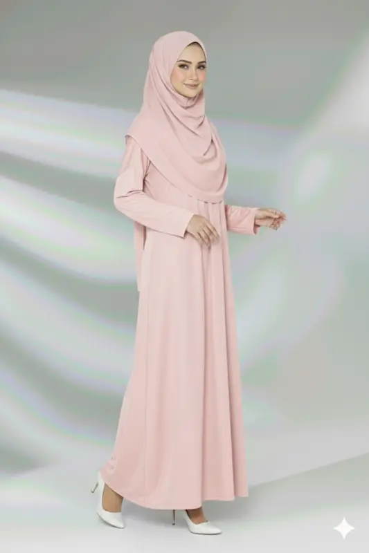 Tek Parça Namaz Elbisesi Boydan Giymeli - Pudra Pembe - 3