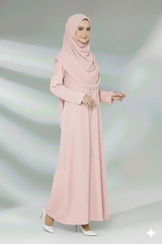 Tek Parça Namaz Elbisesi Boydan Giymeli-Pudra Pembe - 3