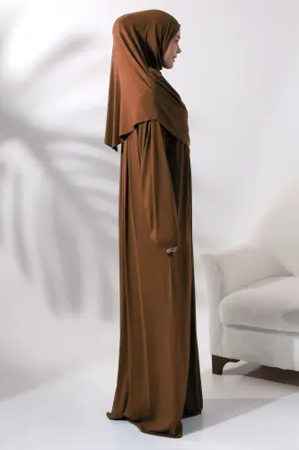 Tek Parça Pratik Başörtülü Robalı Namaz Elbisesi 8015 Kiremit - Kiremit - 3