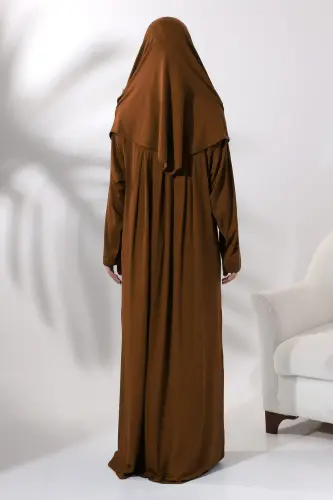Tek Parça Pratik Başörtülü Robalı Namaz Elbisesi 8015 Kiremit - Kiremit - 4