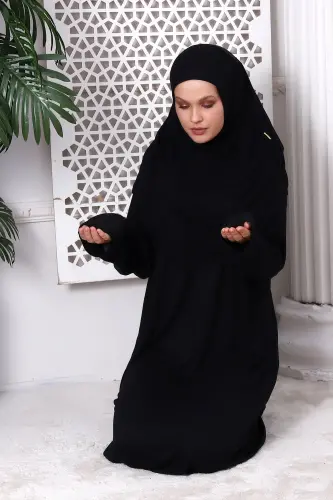 Tek Parça Pratik Boshörtülü Robali Namoz Libosi 8015 Siyah-Siyah - 12