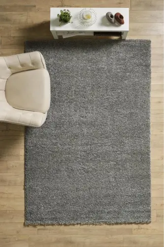 Tek Renk Desensiz Açık Gri Yumuşak Post Peluş Shaggy Halı Salon Oturma Odası Yolluk Mutfak Halısı-Açık Gri - 1