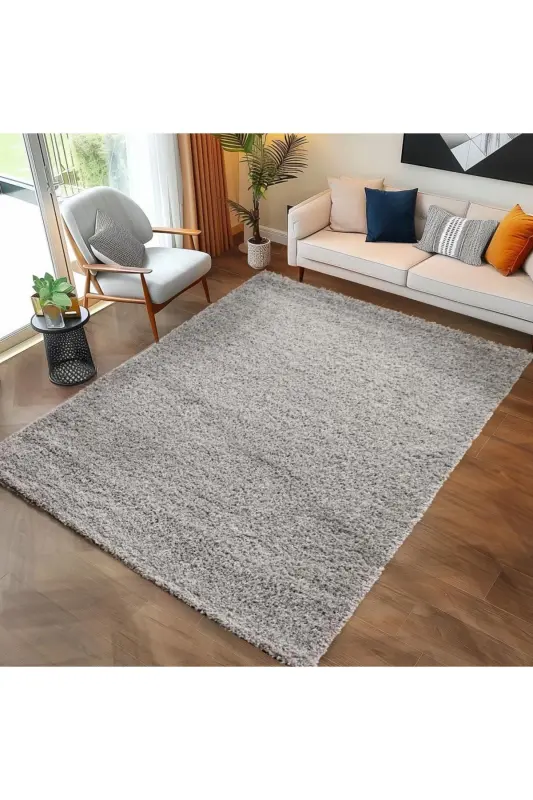 Tek Renk Desensiz Açık Gri Yumuşak Post Peluş Shaggy Halı Salon Oturma Odası Yolluk Mutfak Halısı-Açık Gri - 6