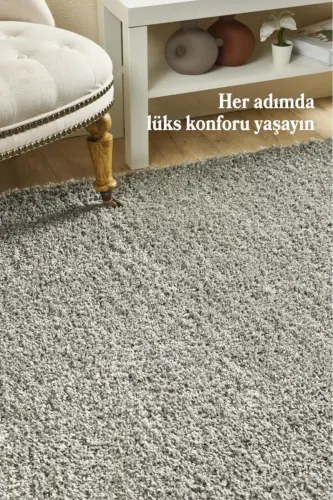 Tek Renk Desensiz Açık Gri Yumuşak Post Peluş Shaggy Halı Salon Oturma Odası Yolluk Mutfak Halısı-Açık gri - RED HALI (1)