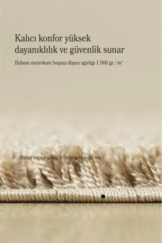 Tek Renk Desensiz Bej Yuvarlak Yumuşak Post Peluş Shaggy Halı Salon Oturma Odası Yolluk Mutfak Halı - Bej - 5