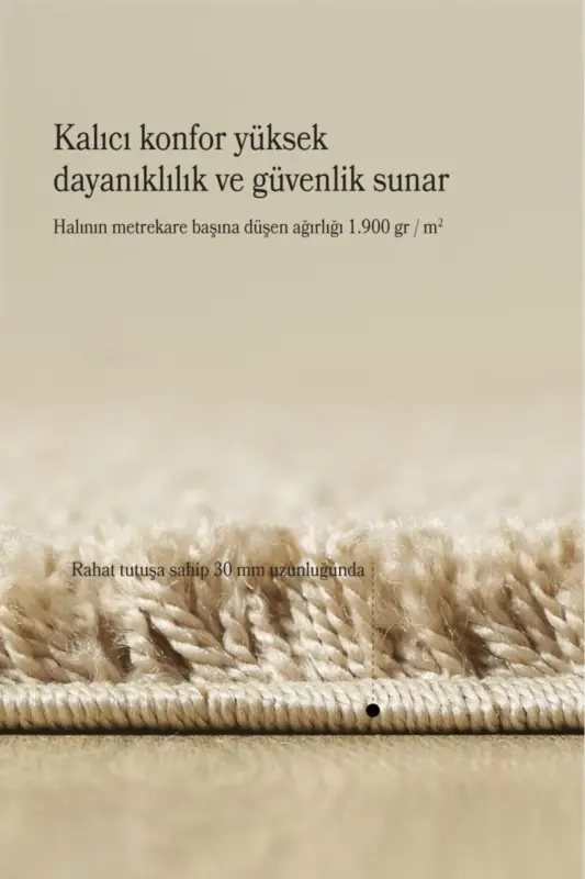 Tek Renk Desensiz Bej Yuvarlak Yumuşak Post Peluş Shaggy Halı Salon Oturma Odası Yolluk Mutfak Halı - Bej - 5