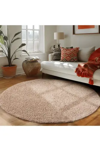 Tek Renk Desensiz Bej Yuvarlak Yumuşak Post Peluş Shaggy Halı Salon Oturma Odası Yolluk Mutfak Halı-Bej - 6
