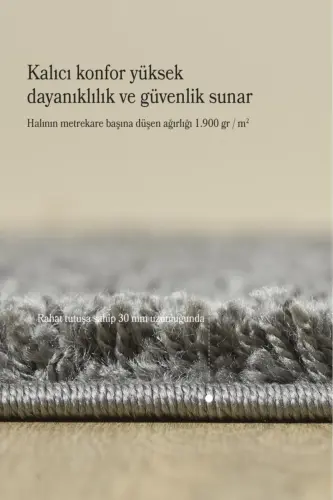Tek Renk Desensiz Gri Yumuşak Post Peluş Shaggy Halı Salon Oturma Odası Yolluk Mutfak Halısı - Gri - 5