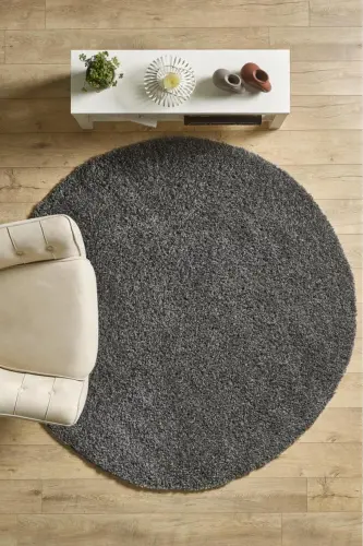 Tek Renk Desensiz Gri Yuvarlak Yumuşak Post Peluş Shaggy Halı Salon Oturma Odası Yolluk Mutfak Halı-Gri - 1