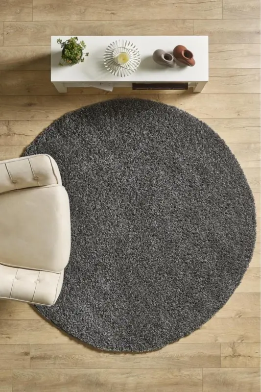 Tek Renk Desensiz Gri Yuvarlak Yumuşak Post Peluş Shaggy Halı Salon Oturma Odası Yolluk Mutfak Halı-Gri - RED HALI