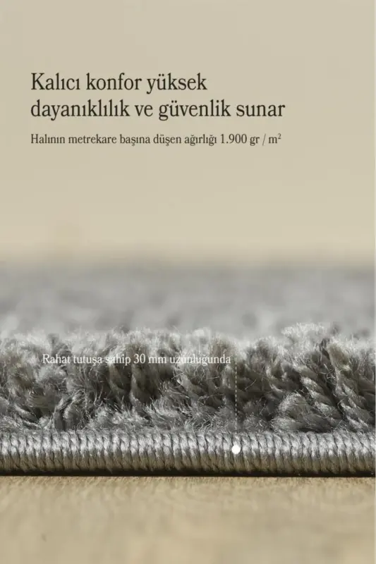 Tek Renk Desensiz Gri Yuvarlak Yumuşak Post Peluş Shaggy Halı Salon Oturma Odası Yolluk Mutfak Halı-Gri - 5