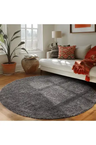 Tek Renk Desensiz Gri Yuvarlak Yumuşak Post Peluş Shaggy Halı Salon Oturma Odası Yolluk Mutfak Halı-Gri - 6