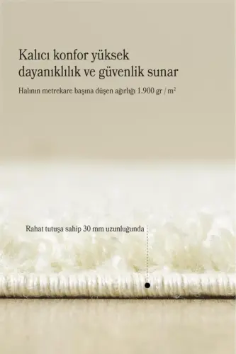 Tek Renk Desensiz Krem Yumuşak Post Peluş Shaggy Halı Salon Oturma Odası Yolluk Mutfak Halısı-Krem - 5