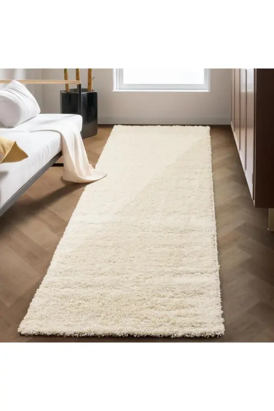 Tek Renk Desensiz Krem Yumuşak Post Peluş Shaggy Halı Salon Oturma Odası Yolluk Mutfak Halısı-Krem - 7