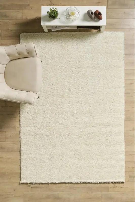 Tek Renk Desensiz Krem Yumuşak Post Peluş Shaggy Halı Salon Oturma Odası Yolluk Mutfak Halısı-Krem - RED HALI