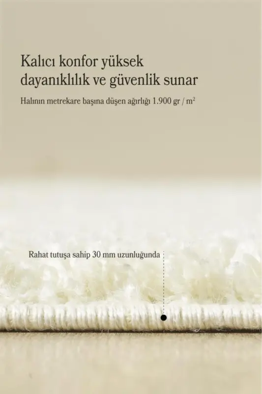 Tek Renk Desensiz Krem Yuvarlak Yumuşak Post Peluş Shaggy Halı Salon Oturma Odası Yolluk Mutfak Halı - Krem - 5