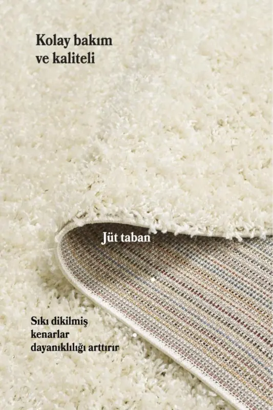 Tek Renk Desensiz Krem Yuvarlak Yumuşak Post Peluş Shaggy Halı Salon Oturma Odası Yolluk Mutfak Halı-Krem - 4