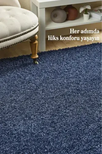 Tek Renk Desensiz Larcivert Yumuşak Post Peluş Shaggy Halı Salon Oturma Odası Yolluk Mutfak Halısı-Uzay mavisi - 2