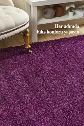 Tek Renk Desensiz Lila Yumuşak Post Peluş Shaggy Halı Salon Oturma Odası Yolluk Mutfak Halısı-Lila - 2