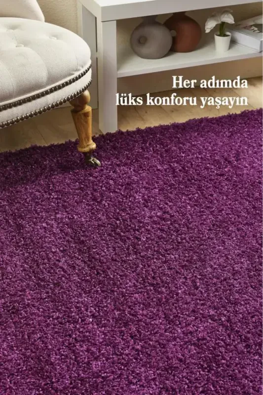 Tek Renk Desensiz Lila Yumuşak Post Peluş Shaggy Halı Salon Oturma Odası Yolluk Mutfak Halısı-Lila - 2