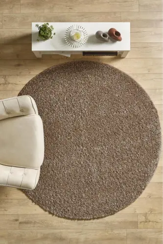 Tek Renk Desensiz Moka Yuvarlak Yumuşak Post Peluş Shaggy Halı Salon Oturma Odası Yolluk Mutfak Halı - Mokka 