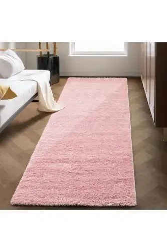 Tek Renk Desensiz Pembe Yumuşak Post Peluş Shaggy Halı Salon Oturma Odası Yolluk Mutfak Halısı-Pembe - 7