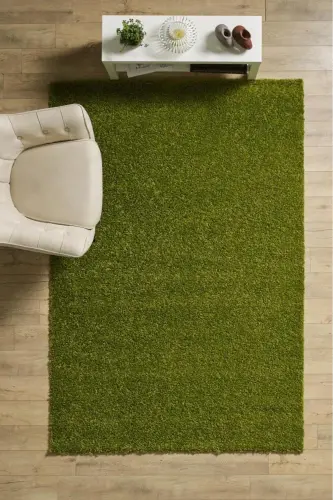 Tek Renk Desensiz Yeşil Yumuşak Post Peluş Shaggy Halı Salon Oturma Odası Yolluk Mutfak Halısı-Yeşil - 1