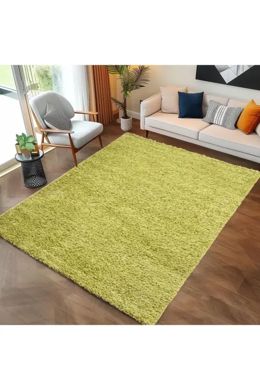 Tek Renk Desensiz Yeşil Yumuşak Post Peluş Shaggy Halı Salon Oturma Odası Yolluk Mutfak Halısı-Yeşil - 6