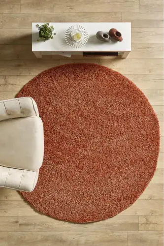 Tek Renk Kremit Rengi Yumuşak Post Peluş Shaggy Halı Salon Oturma Odası Yolluk Mutfak Halısı - Turuncu 