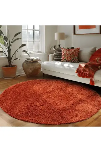 Tek Renk Kremit Rengi Yumuşak Post Peluş Shaggy Halı Salon Oturma Odası Yolluk Mutfak Halısı-Turuncu - 6