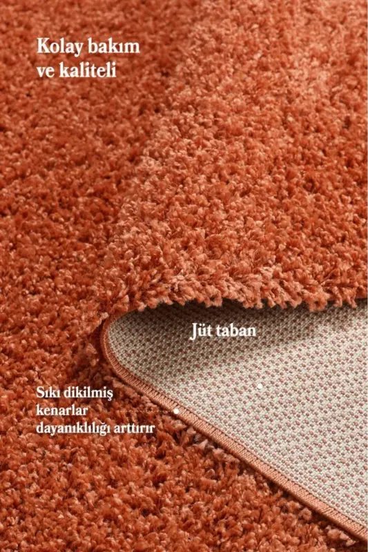 Tek Renk Kremit Rengi Yumuşak Post Peluş Shaggy Halı Salon Oturma Odası Yolluk Mutfak Halısı-Turuncu - 4