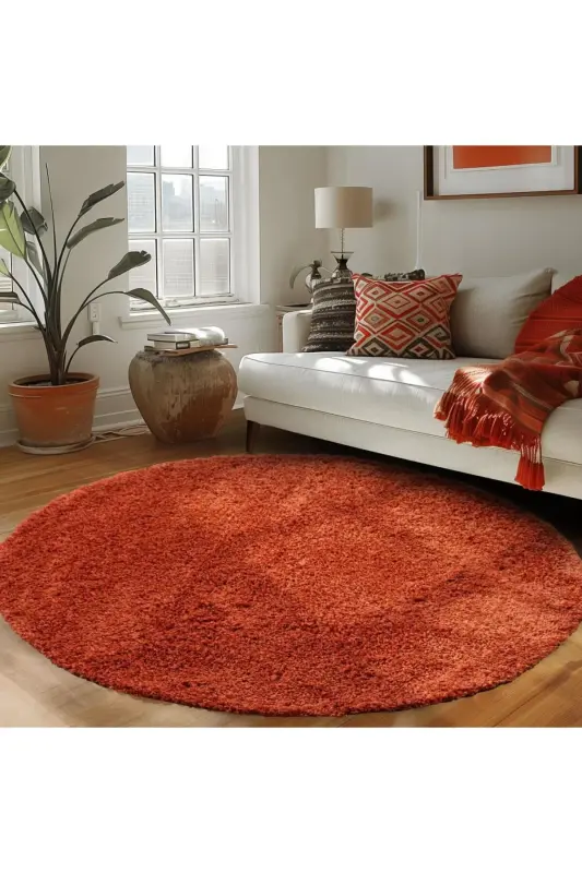 Tek Renk Kremit Rengi Yumuşak Post Peluş Shaggy Halı Salon Oturma Odası Yolluk Mutfak Halısı-Turuncu - 6
