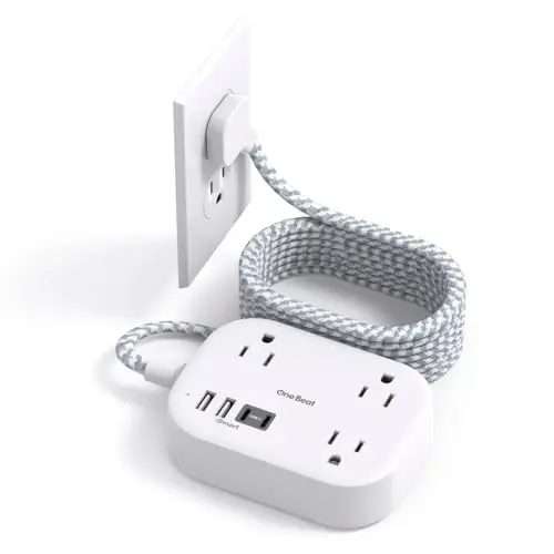 One Beat Cruise Ship Essentials,Travel Power Strip with USB C,Flat Plug Extension Cord 10 FT with 3 Outlets 4 USB Ports(2 USB C),Desk Wall Outlet Extender,Non Surge Protector for Cruise,Dorm Room,ETL 