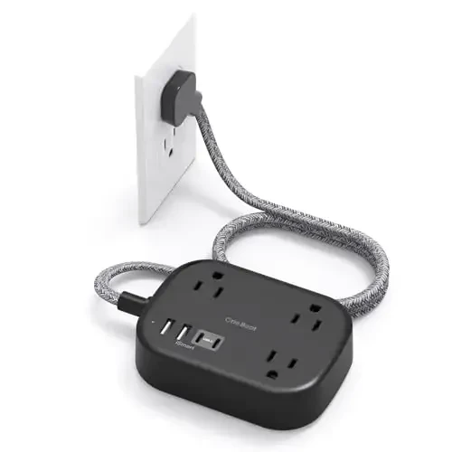 One Beat Cruise Ship Essentials,Travel Power Strip with USB C,Flat Plug Extension Cord with 3 Outlets 4 USB Ports(2 USB C),5 ft Desk Wall Outlet Extender,Non Surge Protector for Cruise,Dorm, Black 