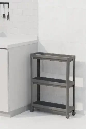 Tekerlekli Dikdörtgen 3 Katlı Raf Ünitesi - Banyo Mutfak Düzenleyici Organizer Raf - Modern Raf Ünit-Beyaz - 5