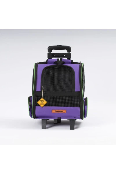 Tekerlekli Plastik Fileli Kedi ve Köpek Taşıma Çantası Çekçek Mekanizmalı Yıkanabilir-mor - BRAVE PAWS